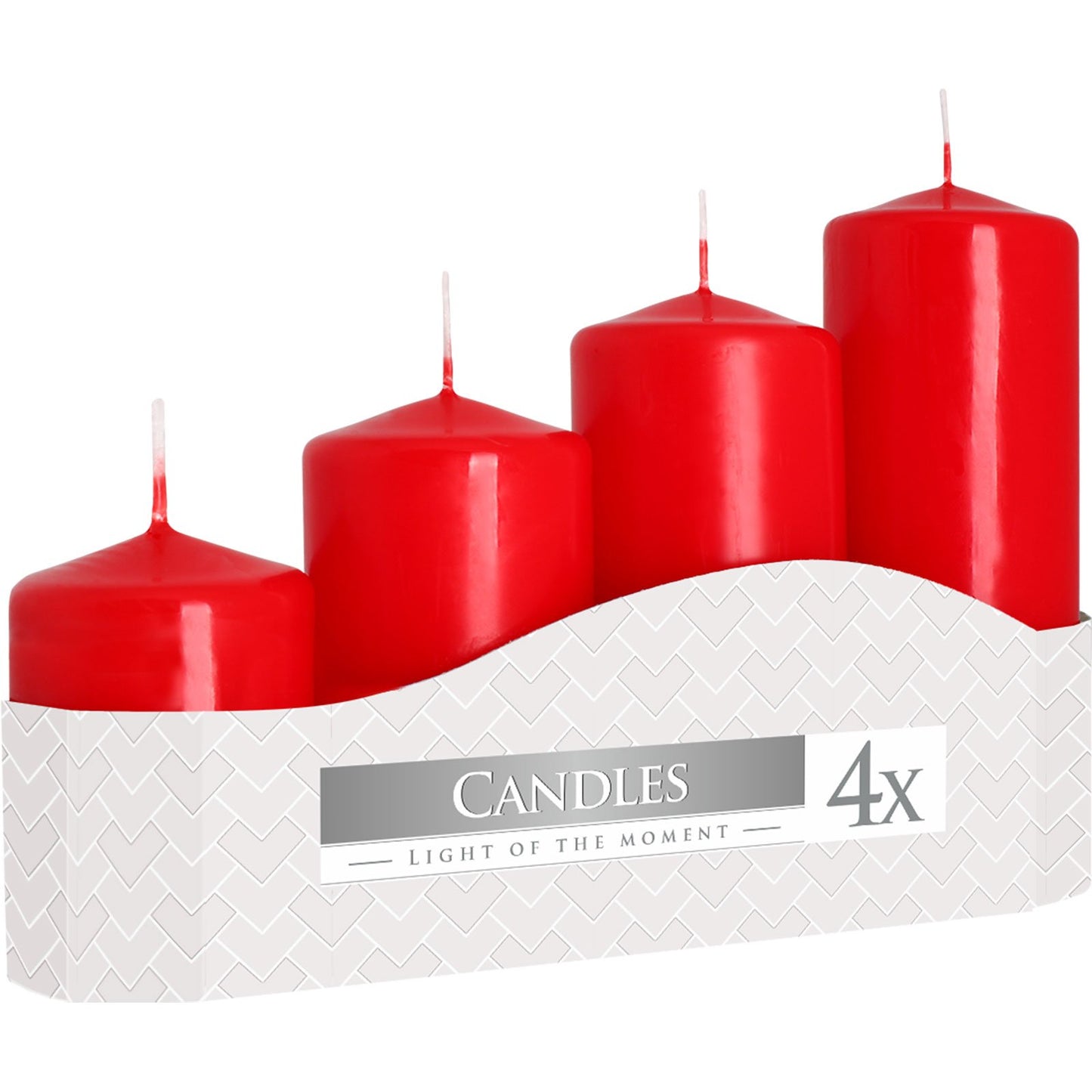 Set of 4 Pillar Candles 50mm (11/16/22/33H) - Ivory or Red - ShopGreenToday