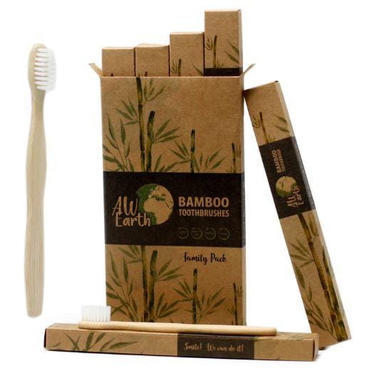 Family Pack of 4 x Med Soft - Bamboo Toothbrushes - White - ShopGreenToday