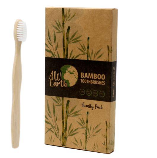 Family Pack of 4 x Med Soft - Bamboo Toothbrushes - White - ShopGreenToday