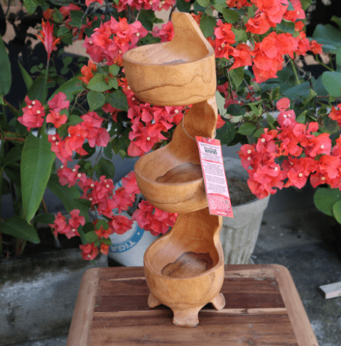 Teak Three Bowls Standing - 50cm - ShopGreenToday