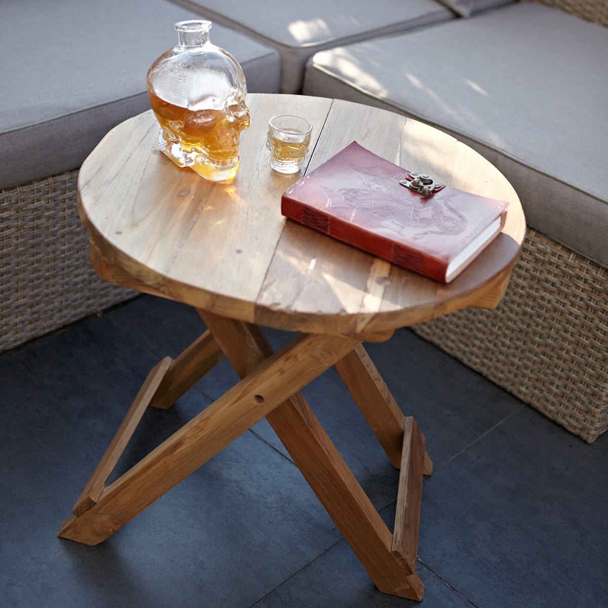Round Folding Coffee Table - Recycled Teak Wood - ShopGreenToday