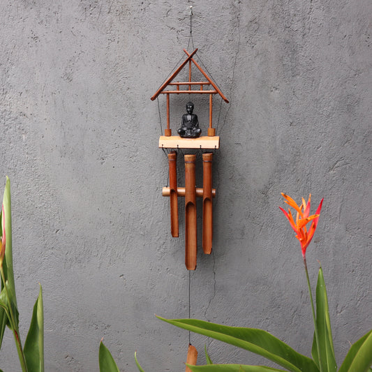 Bamboo Windchime - Natural finish -Black Buddha 6 Tubes - ShopGreenToday
