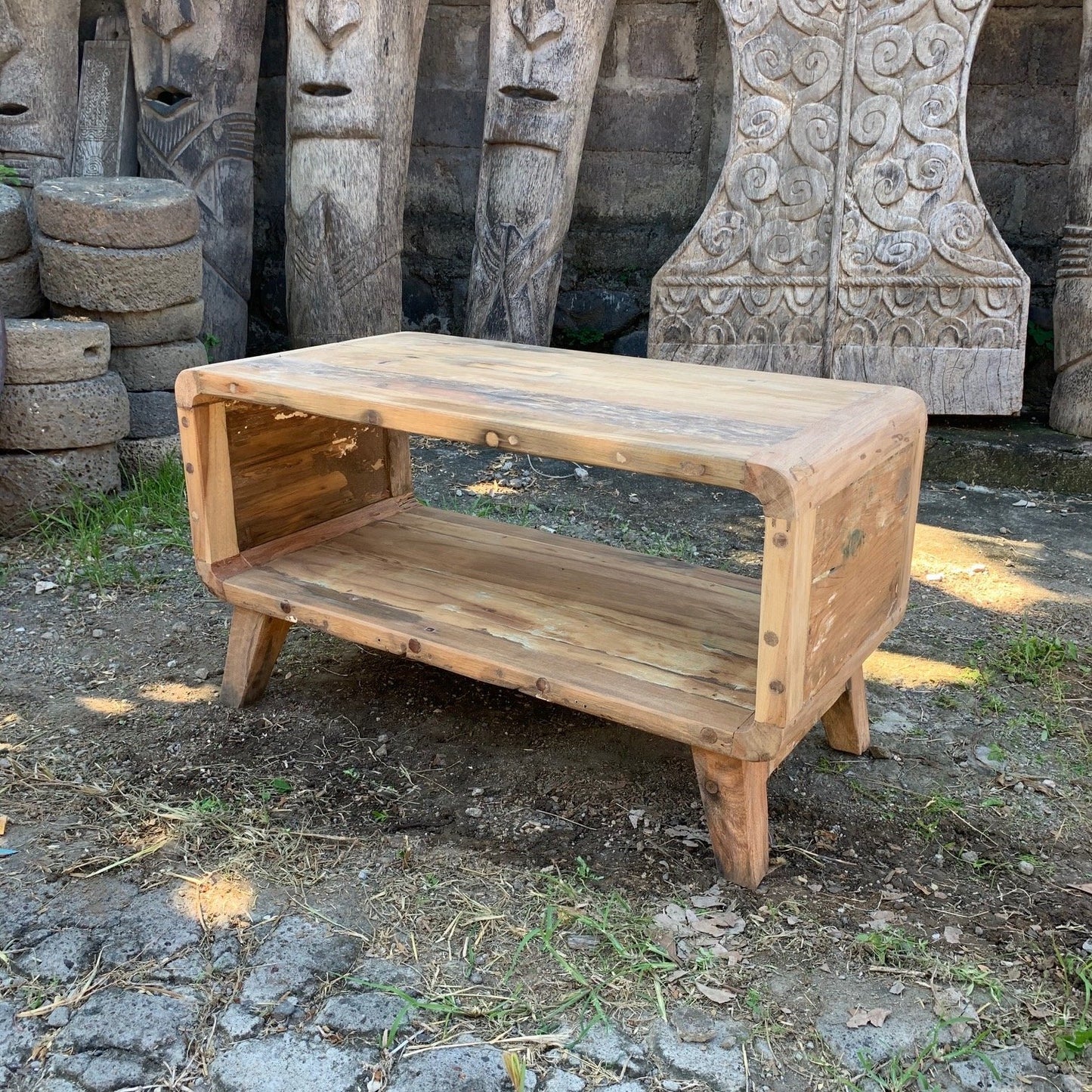 Small Round Coffee Table - Recycled Wood - ShopGreenToday