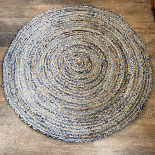 Round Jute and Recycle Denim Rugs - 150 cm - ShopGreenToday