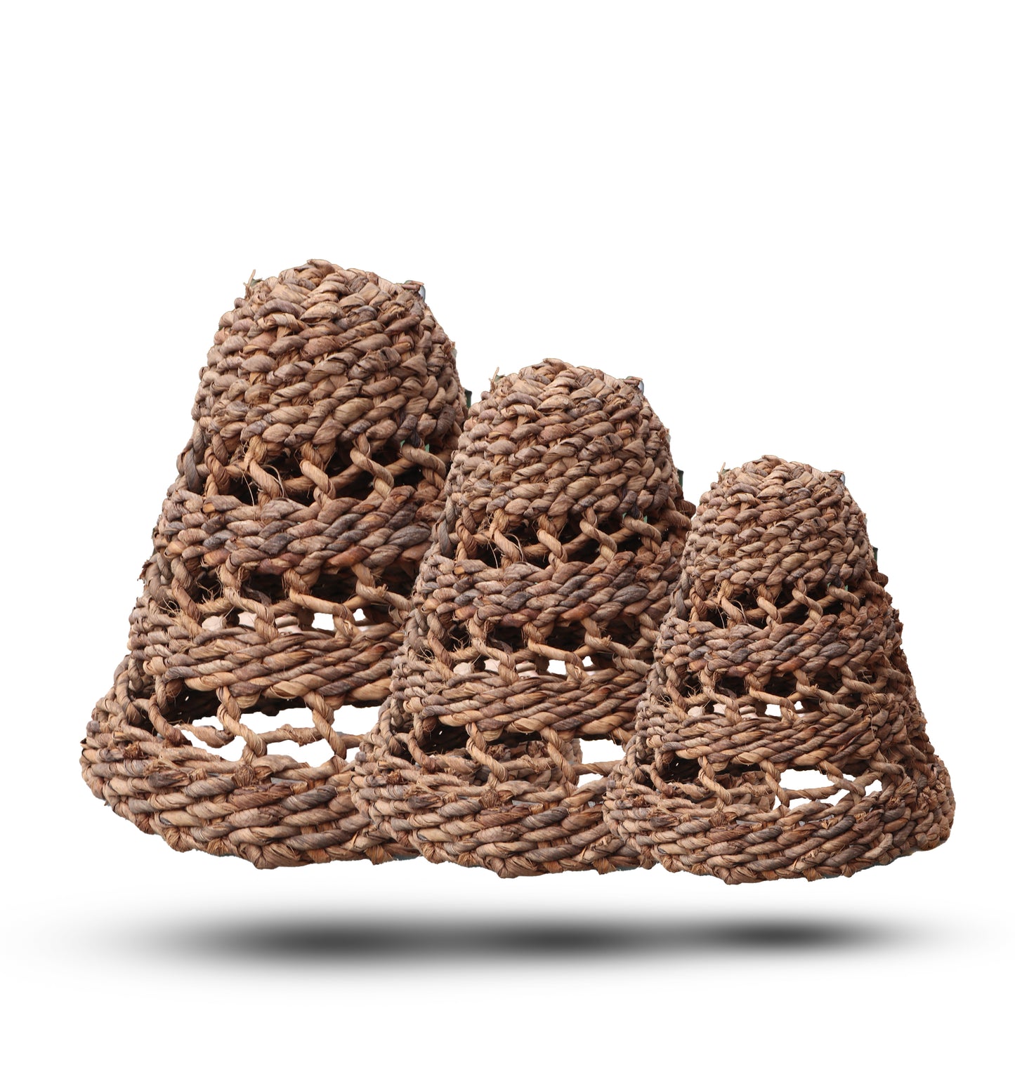 Natural Banana Leaf & Hitam Raffia Lamp Shades - Set of 3