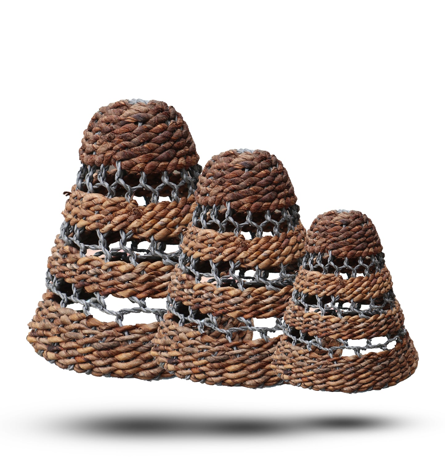 Natural Banana Leaf & Hitam Raffia Lamp Shades - Set of 3