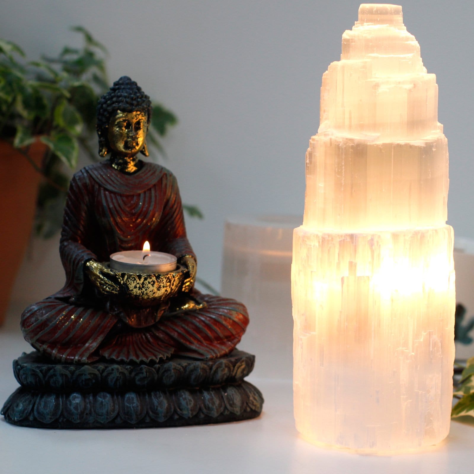Natural Selenite Tower Lamps - ShopGreenToday