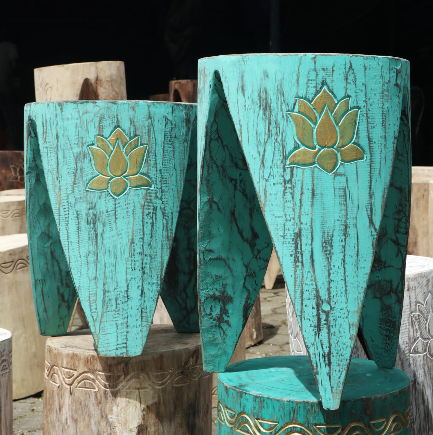 Interlocking Wooden Tribal Tables / Stools - Large