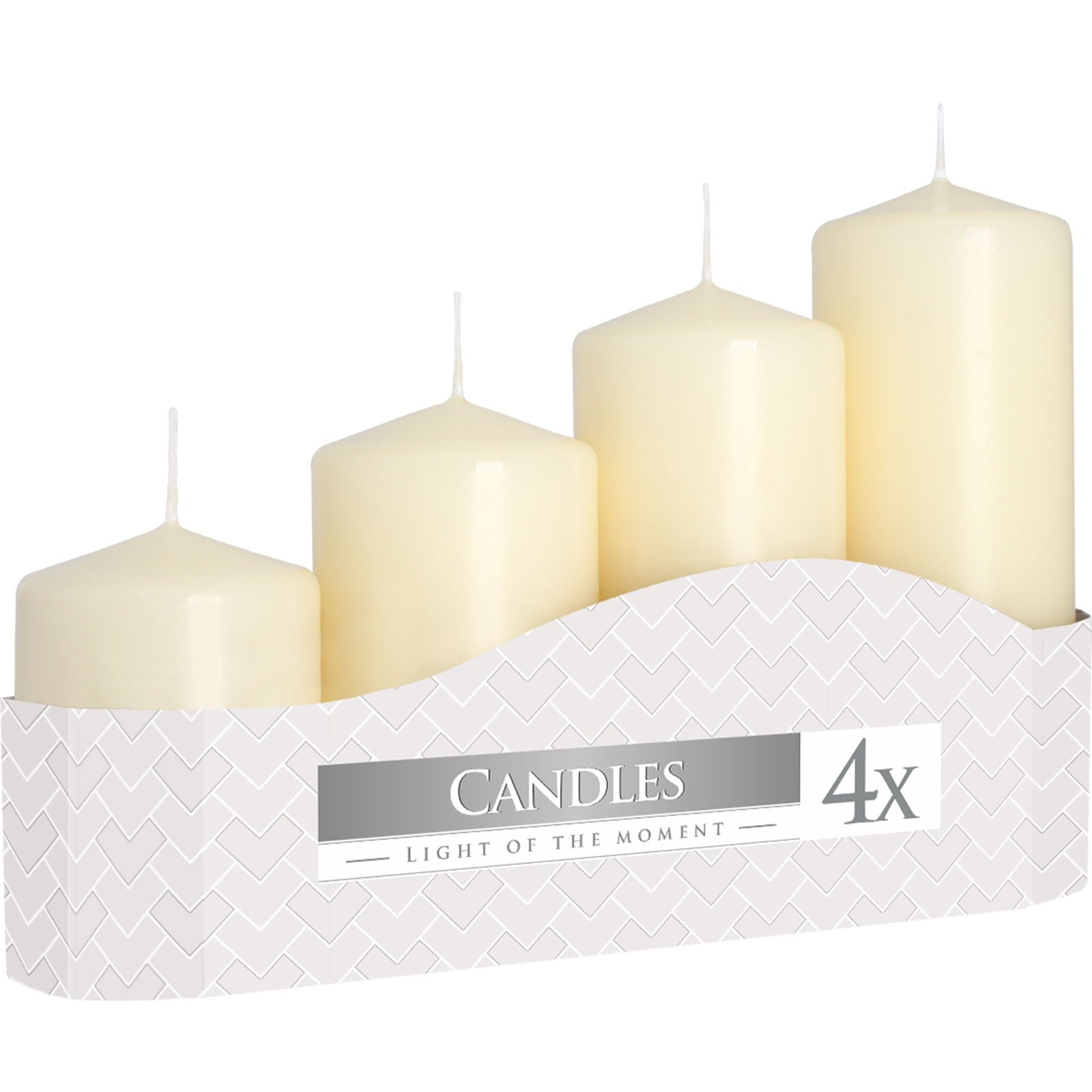 Set of 4 Pillar Candles 50mm (11/16/22/33H) - Ivory or Red - ShopGreenToday