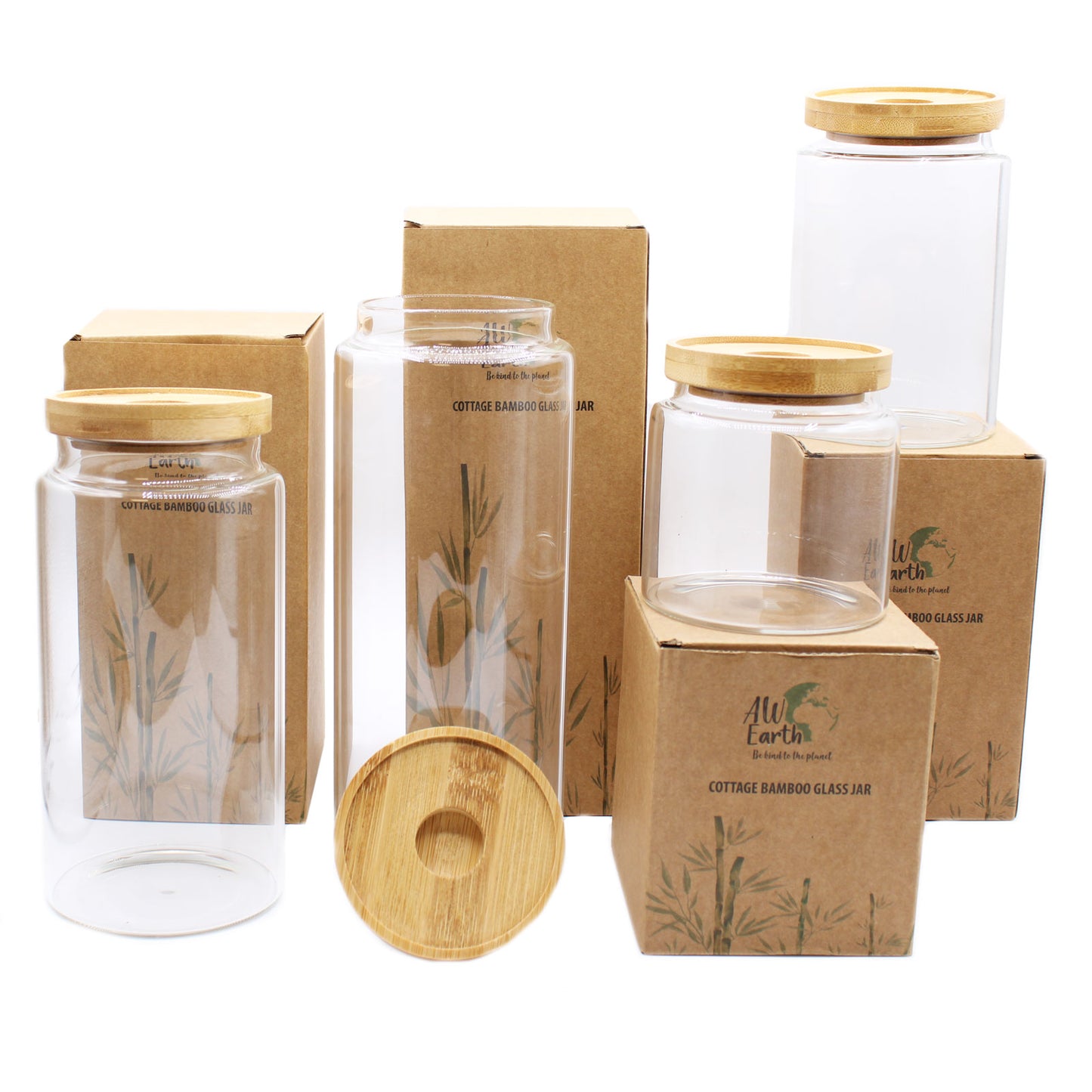 Cottage Bamboo Glass Jars - Various Sizes - ShopGreenToday