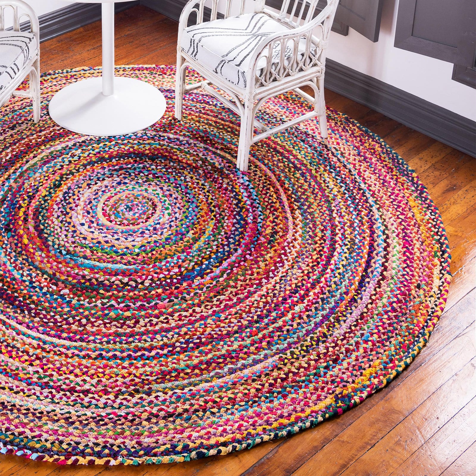 Round Jute and Recycled Cotton Rugs - 120 cm - ShopGreenToday