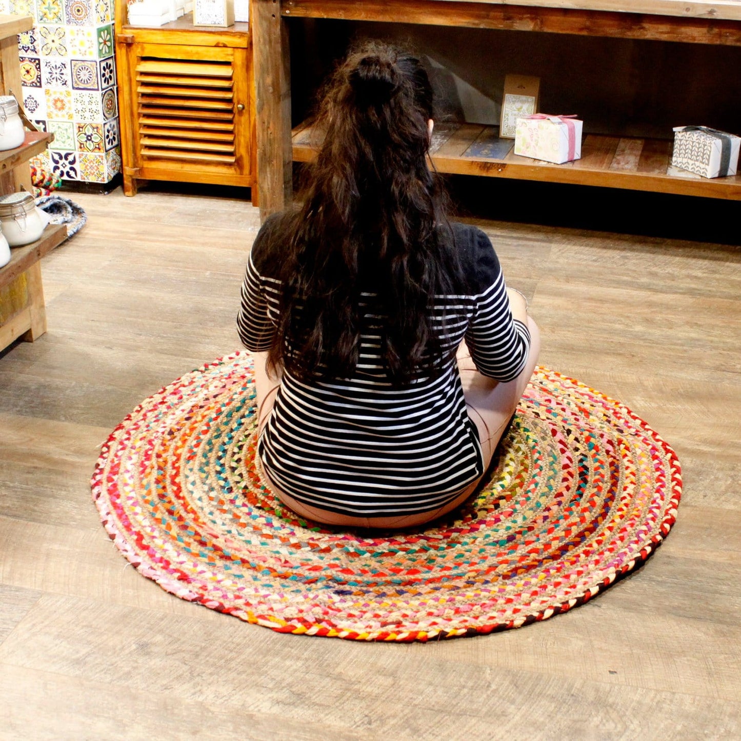 Round Jute and Recycled Cotton Rugs - 120 cm - ShopGreenToday