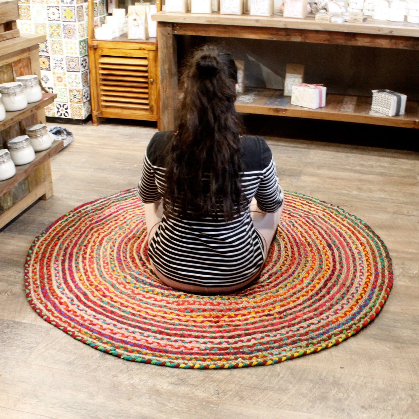 Round Jute and Recycle Denim Rugs - 150 cm - ShopGreenToday