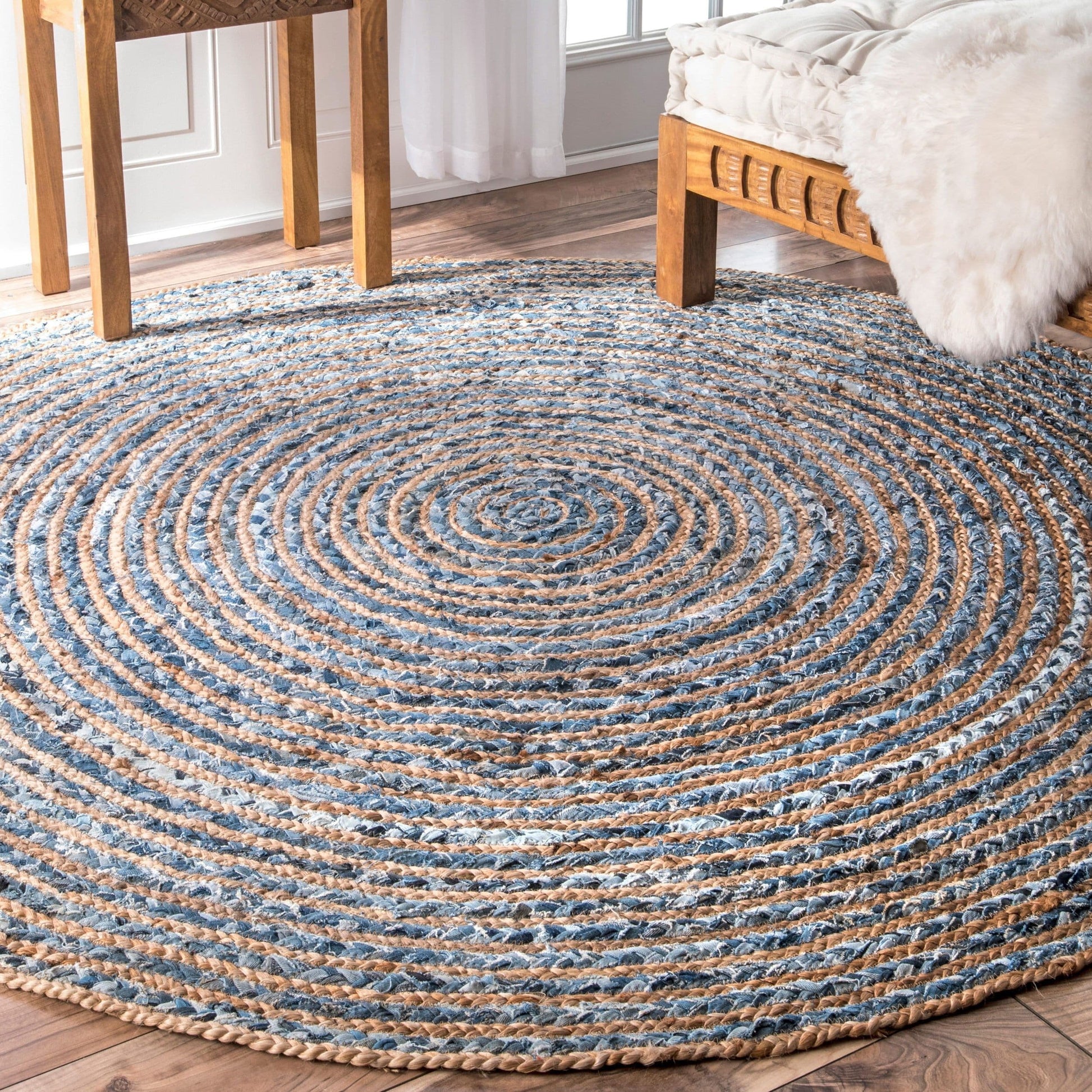 Round Jute and Recycled Cotton Rugs - 120 cm - ShopGreenToday