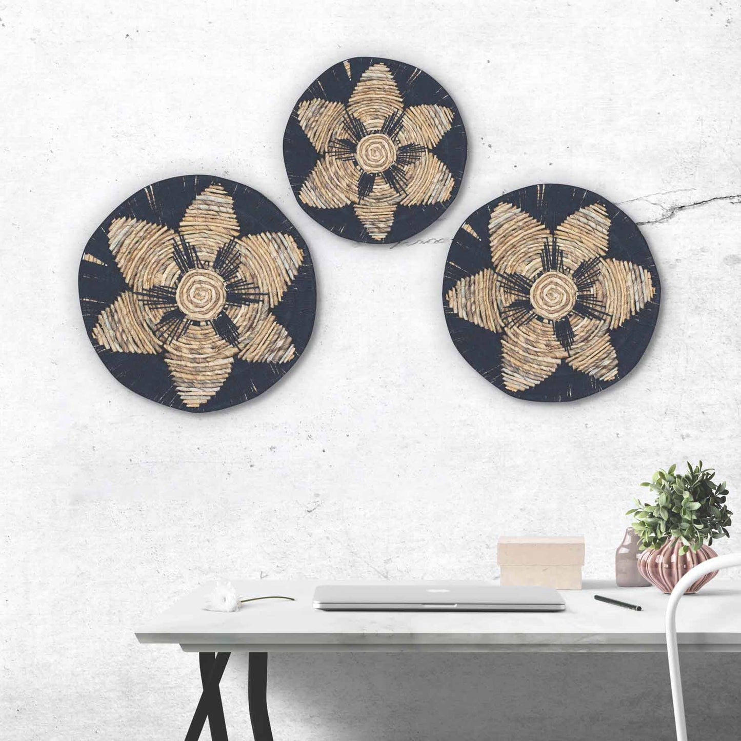 Set of 3 Seagrass Bowls Wall Art - Cream or Black