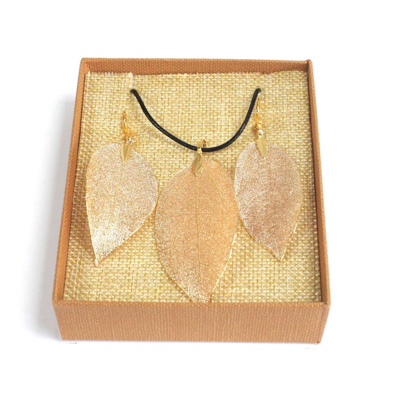 Necklace & Earring Set - Bravery Leaf - Gold - ShopGreenToday