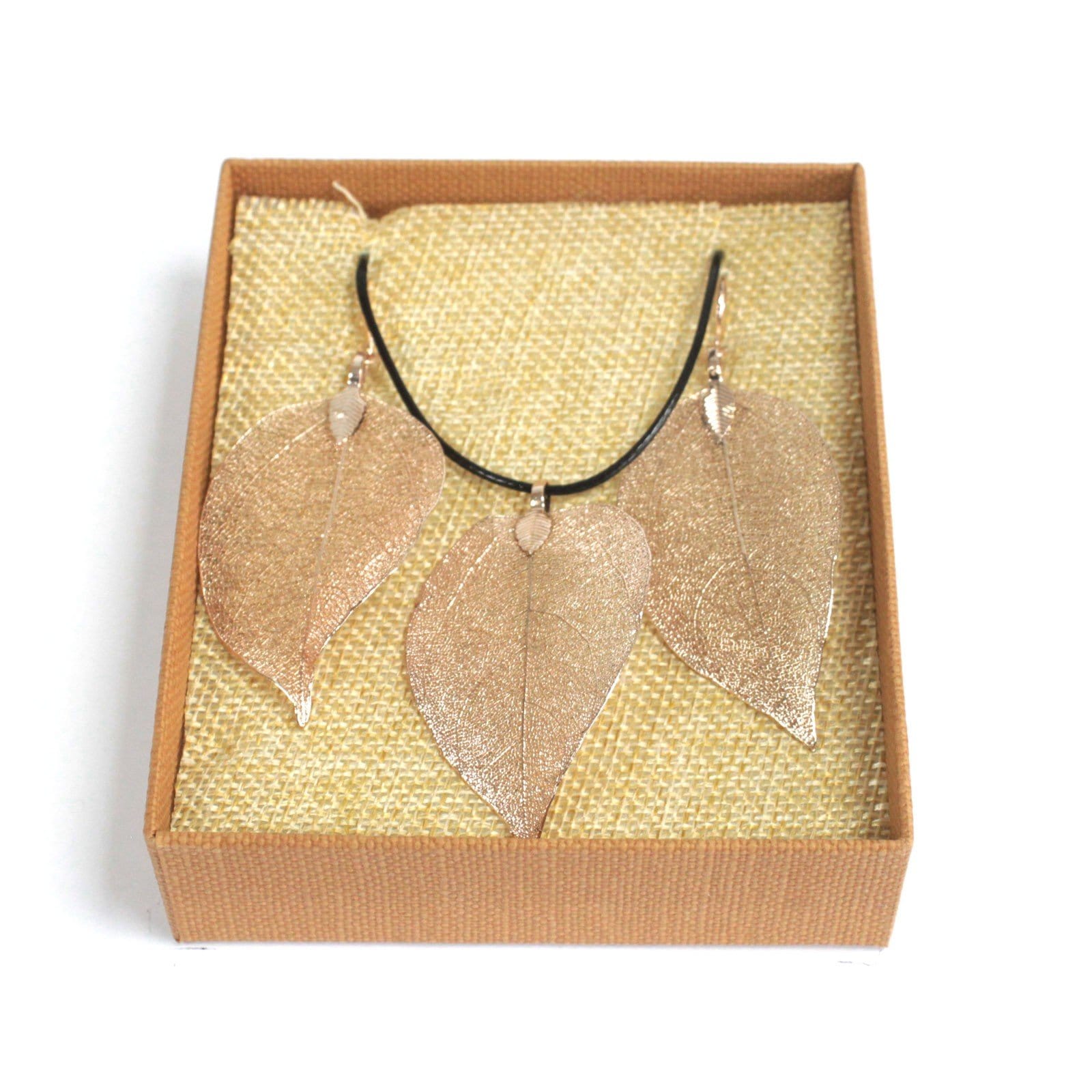 Necklace & Earring Set - Bravery Leaf - Pink Gold - ShopGreenToday